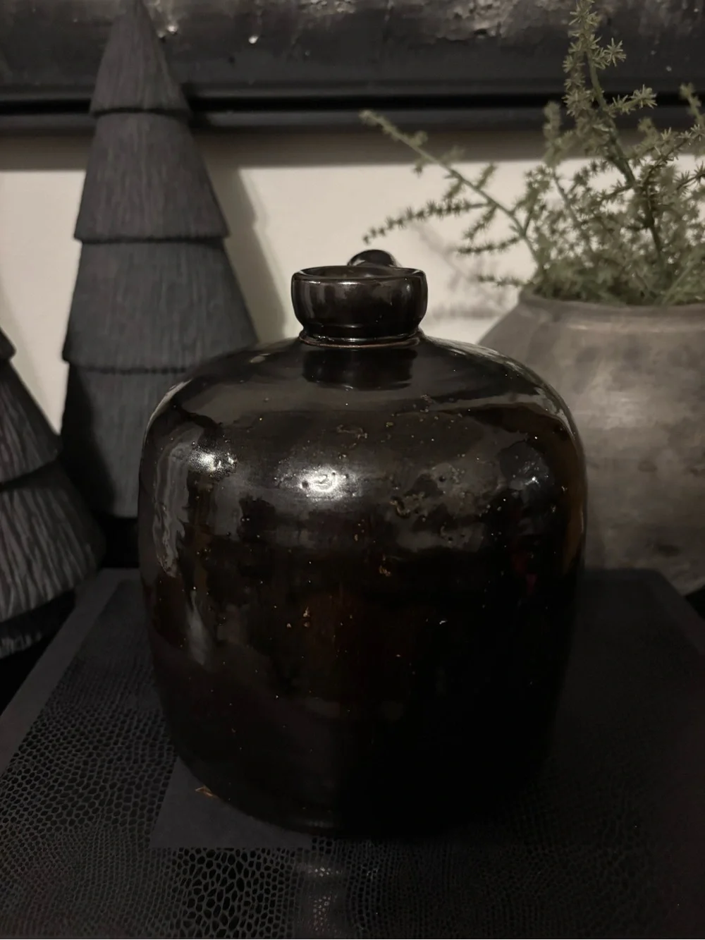Vintage Dark Brown Glazed Ceramic Jug Vase